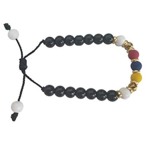 Handmade Bracelet from Medellin - Colombia Flag Colors - Cats eye gemstone and steel beads - Sliding Knot