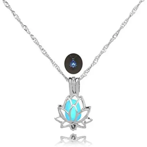 Luminous Lotus Pendant Necklace, Hollow Flower Lockets Necklace