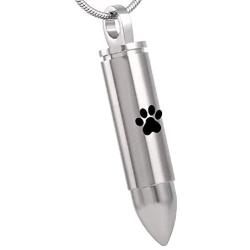 Casket Etcetera PAW PRINT WITHIN BULLET Pet Cremation Jewelry Urn Necklace Keeps Your Love Ones Ashes Safe