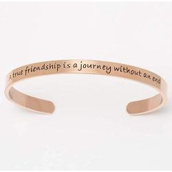 XuRiLai A True Friendship is a Journey Without an end Womany Cuff Bracelet Positive Message Cuff Bracelet for Women and Girls Jewelry Gifts(Rose Golden)