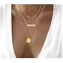 Dcfywl731 Dainty Layered Choker Necklace, Gold Plated Satellite Chain Pendant Necklace Multilayer Bar Disc Necklace Adjustable Layering Choker Necklaces for Women…