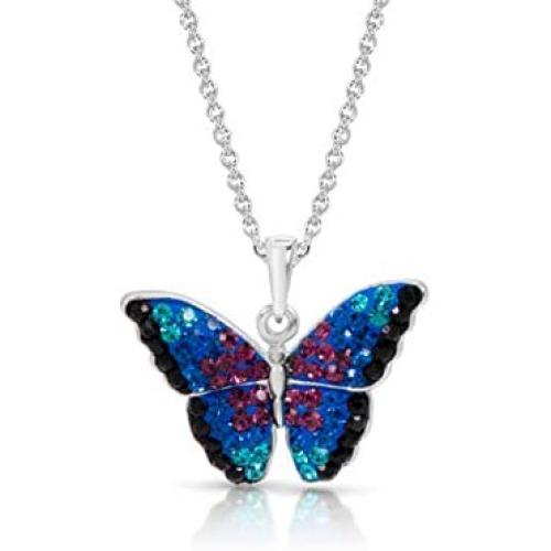 BLING BIJOUX Crystal Monarch Butterfly Pendant Necklace Never Rust 925 Sterling Silver Natural and Hypoallergenic Chain For Women and Girls with Free Breathtaking Gift Box for a Special Moment of Love