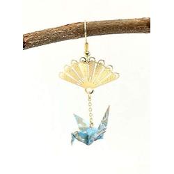 CutieJewelry Crane Origami Bird Fan Dangle Cute Pretty Earrings