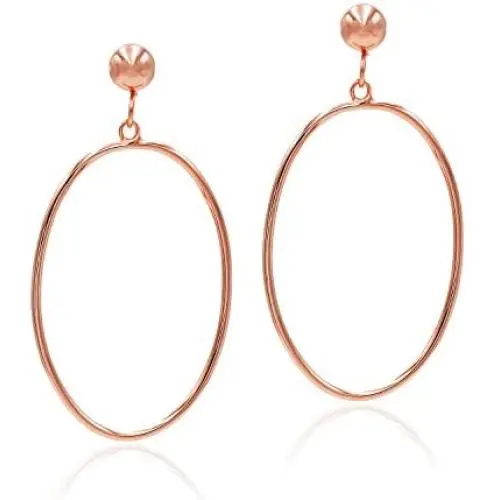 Sea of Ice Sterling Silver Open Oval Drop Dangle Hoop Earrings 5mm Bead Post Dangle Earrings for Women Girls