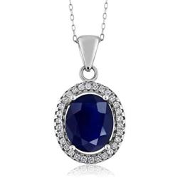 Gem Stone King 925 Sterling Silver Blue Sapphire Womens Gemstone Pendant Necklace, 5.40 Ctw Oval with 18 Inch Silver Chain
