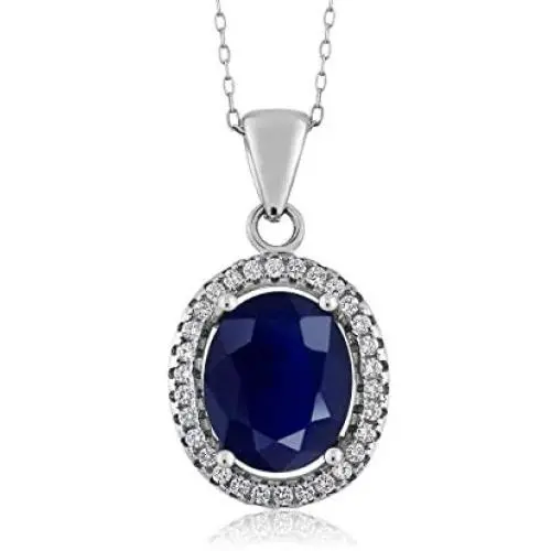 Gem Stone King 925 Sterling Silver Blue Sapphire Womens Gemstone Pendant Necklace, 5.40 Ctw Oval with 18 Inch Silver Chain Gem Stone King 925 Sterling Silver Blue Sapphire Womens Gemstone Pendant Necklace, 5.40 Ctw Oval with 18 Inch Silver Chain