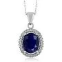 Gem Stone King 925 Sterling Silver Blue Sapphire Womens Gemstone Pendant Necklace, 5.40 Ctw Oval with 18 Inch Silver Chain Gem Stone King 925 Sterling Silver Blue Sapphire Womens Gemstone Pendant Necklace, 5.40 Ctw Oval with 18 Inch Silver Chain