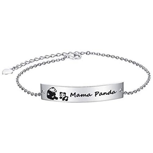 925 Sterling Silver Mama Panda Jewelry Mom Child Mother Bracelet for Women Jewelry Gifts, 7 Inch + 2 Inch Extension (Mama Panda Bracelet ( 1 cub))