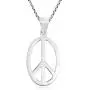 AeraVida Modern Oval Peace Sign Love not War .925 Sterling Silver Pendant Necklace