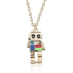 MIXIA Anime Colorful 3D Robot Necklace Hip Hop Mechanic Charm Necklaces Gold Silver Chain Choker Jewelry for Women Men Gift 18''