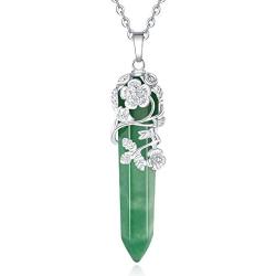 XIANNVXI Flower Wrapped Crystal Point Pendant Necklace Reiki Healing Crystals Stone Necklaces Gemstone Quartz Jewelry for Women