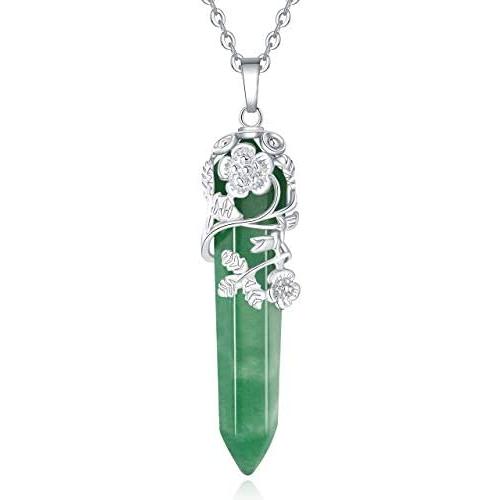 XIANNVXI Flower Wrapped Crystal Point Pendant Necklace Reiki Healing Crystals Stone Necklaces Gemstone Quartz Jewelry for Women