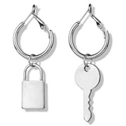 Asymmetric Key Lock Hoop Dangle Earrings Minimalist Geometric Big Circle Round Hook Drop Earring Women Fashion Ear Jewelry