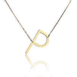 ETHOON Sideways Initial Necklace Gold Filled Stainless Steel Alphabet Personalized Necklace Name Jewelry A-Z Chain 17''+2''