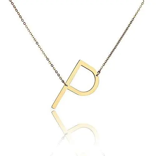 ETHOON Sideways Initial Necklace Gold Filled Stainless Steel Alphabet Personalized Necklace Name Jewelry A-Z Chain 17''+2''