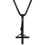 U7 Black Upside Down Crucifix Cross Pendant Black Stainless Steel Satanic Jewelry Inverted Cross Necklace, 3mm Twisted Metal Chain 24''