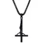 U7 Black Upside Down Crucifix Cross Pendant Black Stainless Steel Satanic Jewelry Inverted Cross Necklace, 3mm Twisted Metal Chain 24''