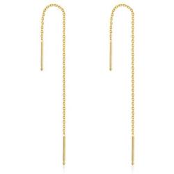 14K Solid Gold Thread Earrings for Women, Real Yellow Gold Dangle Drop Earrings Gold Chain Ear Line Jewelry Gift for Girls, 6cm/8cm/10cm/12cm