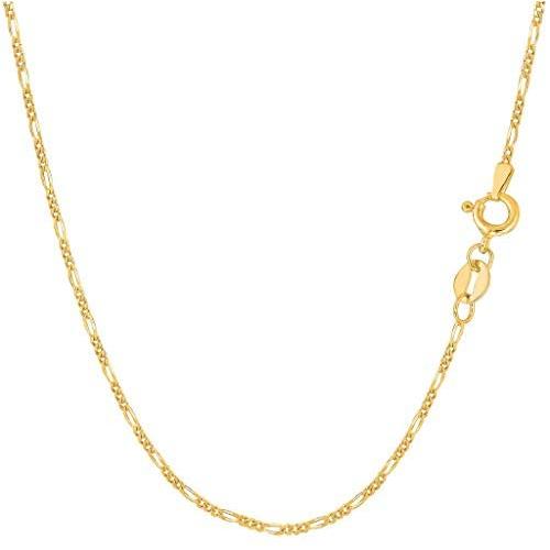 14k SOLID Yellow Gold 1.3mm Shiny Diamond-Cut Alternate Classic Mens Figaro Chain Necklace Or Bracelet or Foot Anklet for Pendants and Charms with Spring-Ring Clasp (10'', 16'', 18'', 20'' or 24 inch)