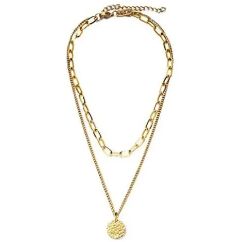 WangGao Stainless Steel Double Layers Paperclip Coin Pendant Necklace for Women Square Chain Choker Collar Jewelry WangGao Stainless Steel Double Layers Paperclip Coin Pendant Necklace for Women Square Chain Choker Collar Jewelry