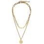 WangGao Stainless Steel Double Layers Paperclip Coin Pendant Necklace for Women Square Chain Choker Collar Jewelry