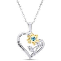AFFY Personalized Two Tone Sunflower with Heart Pendant Necklace in 14k White Gold Over Sterling Silver