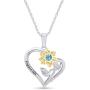 AFFY Personalized Two Tone Sunflower with Heart Pendant Necklace in 14k White Gold Over Sterling Silver