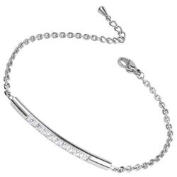 555Jewelry Womens Sparkly Cubic Zirconia Cylinder Bar Stainless Steel Bracelet