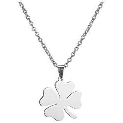 Stainless Steel Four-Leaf Clover Pendant Necklace Plant Leaf Lucky Necklace for Women Girls