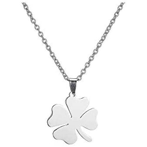 Stainless Steel Four-Leaf Clover Pendant Necklace Plant Leaf Lucky Necklace for Women Girls