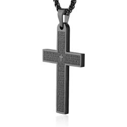 HZMAN Stainless Steel Mens Womens Cross Necklace Lords Prayer Pendant, 4 Colors Available