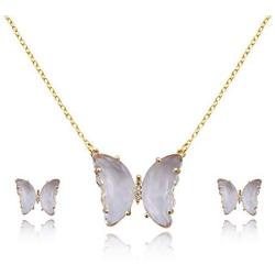 Amvie Butterfly Jewelry Set Necklace and Earrings Sets for Women Girls 18k Gold Plated Earrings for Women Studs Set Fashion Jewelry Gifts for Her/Mom/Wife