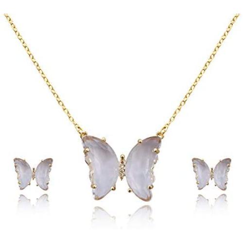 Amvie Butterfly Jewelry Set Necklace and Earrings Sets for Women Girls 18k Gold Plated Earrings for Women Studs Set Fashion Jewelry Gifts for Her/Mom/Wife