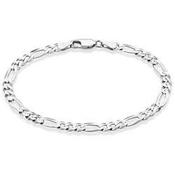 Miabella Solid 925 Sterling Silver Italian 5mm Diamond-Cut Figaro Chain Bracelet for Women Men, 6.5”, 7”, 7.5”, 8'', 9''