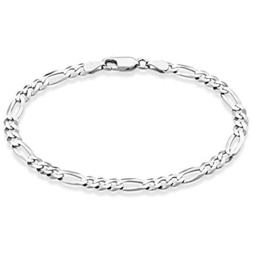 Miabella Solid 925 Sterling Silver Italian 5mm Diamond-Cut Figaro Chain Bracelet for Women Men, 6.5”, 7”, 7.5”, 8'', 9''