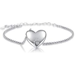 JZCOLOR Heart Urn Bracelet for Women - 925 Sterling Silver Pawprint Ashes Bracelet Cremated Ashes Holder Jewelry for Teens