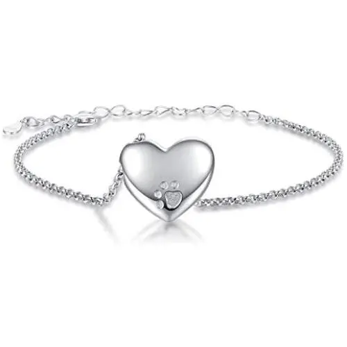 JZCOLOR Heart Urn Bracelet for Women - 925 Sterling Silver Pawprint Ashes Bracelet Cremated Ashes Holder Jewelry for Teens