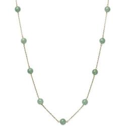 10k Yellow Gold Natural Jade Station Chain Necklace, 18''