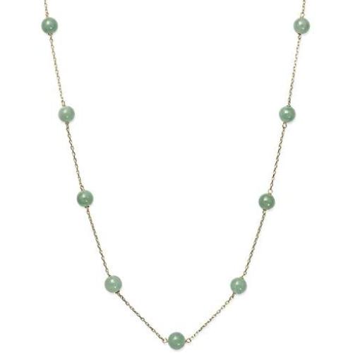 10k Yellow Gold Natural Jade Station Chain Necklace, 18''