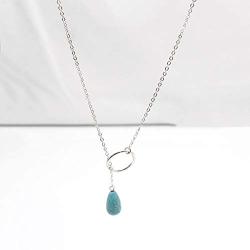 Jovono Boho Turquoise Pendant Necklaces Fashion Y-Necklace Chain Jewelry for Women and Girls (Silver)
