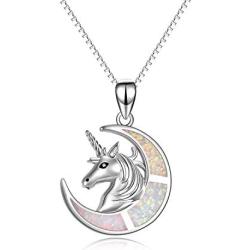 YFN Unicorn Gifts Created Opal Pendant Necklace 925 Sterling Silver Unicorn Jewelry for Women Girls