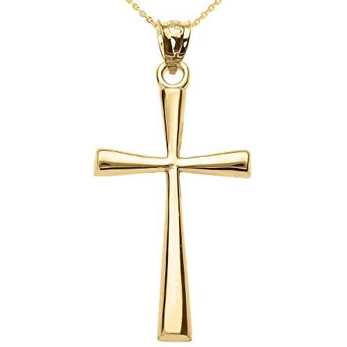Religious Jewelry by FDJ Solid 10k Yellow Gold Simple Cross Pendant Necklace