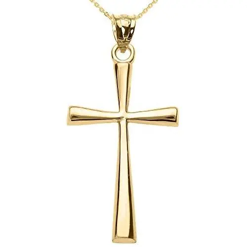 Religious Jewelry by FDJ Solid 10k Yellow Gold Simple Cross Pendant Necklace Religious Jewelry by FDJ Solid 10k Yellow Gold Simple Cross Pendant Necklace
