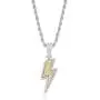 Moca Jewelry Iced Out Lightning BoltPendant Necklace 18K Gold Plated Bling CZ Zircon Simulated Diamond Hip Hop Rapper Chain Necklace for Men Women