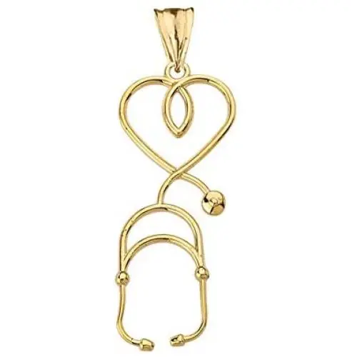 Fine 14k Yellow Gold Heart-Shaped Stethoscope Pendant Fine 14k Yellow Gold Heart-Shaped Stethoscope Pendant