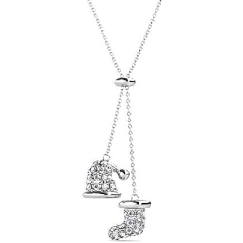 Swarovski Crystal 18K Gold Plated Christmas Socks and Hats Necklace 925 Sterling Silver Birthstone Pendant Necklaces for Women with 5A Cubic Zirconia Jewelry Birthday Gift for Women