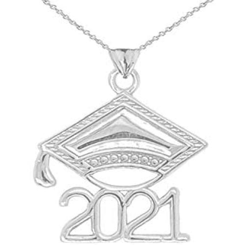Fine Sterling Silver Class of 2021 Graduation Cap Charm Pendant Necklace Fine Sterling Silver Class of 2021 Graduation Cap Charm Pendant Necklace
