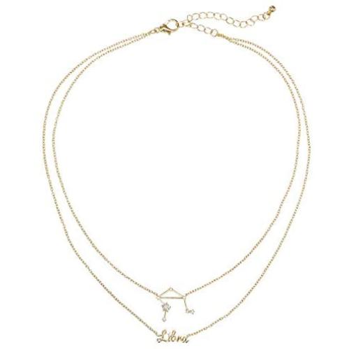 Madison Tyler Personalization Collection Gold Plated Zodiac Sign and Cubic Zirconia Constellation Pendant Two Row Necklace for Women