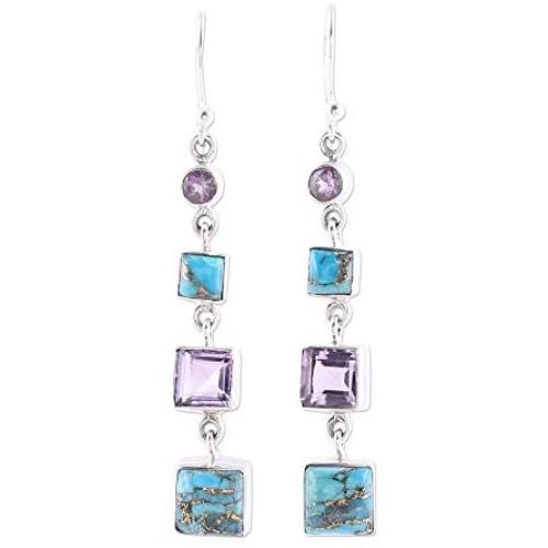 NOVICA Multi-Gem Amethyst .925 Sterling Silver Dangle Earrings, Tantalizing Tiers