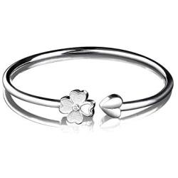 KLKL 925 Sterling Silver Bracelet, Stylish, Simple, Four-Leaf, Adjustable, can be Worn on Womens Cuffs Jewelry